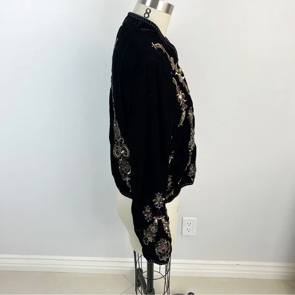 ZARA Premium Velvet Embellished Bolero Jacket Sz M Black Rare Blogger Fav - Picture 7 of 10